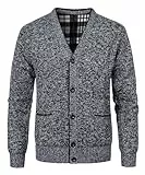 KTWOLEN Herren Strickjacke V Ausschnitt Fleecejacke Wintermantel Sweatjacke Cardigan Trachtenjacke Warme Winterjacke mit Knopfverschluss und Taschen, Dunkelgrau, L