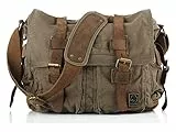 Sechunk Vintage Militär Leder Umhängetasche Canvas Laptop Tasche Retro Messenger Taschen (Armee Grün, Large-17‘’)