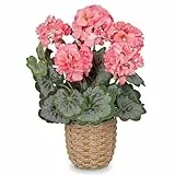 Arborus Kunstblume Geranie 37 cm Künstliche Blumen im Topf wie Echt Künstliche Frühlingsblumen Rosa Tischdeko Fensterbank Balkon Deko Unechte Blumen für Bad Wohnzimmer Schlafzimmer Küche Dekoration