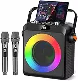 JYX Karaoke Anlage mit 2 Mikrofonen, Karaoke Maschine & tragbare Karaoke-Box mit Bluetooth 5.3, Bass- & Echo-Regler, TWS, USB, AUX, TF-Karte, für Partys und Outdoor, für Erwachsene und Kinde