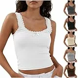 UHouse Crop Tops Damen Sexy Tank Top Sommer Croptop Feinripp Trägertop Slim Fit Tanktops Ärmelloses Blusentop Baumwolle Casual Unterhemd Bauchfreies Oberteil Mädchen Weiß L