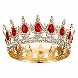 Grevosea 1 Stück Prinzessin Tiara Kristall Krone Damen Vintage Tiara Krone für Frauen Glitzernde Braut Diadem Haarschmuck für Brautkrone,Hochzeit,Abschlussball,Festzug Geburtstag Party(Rot)