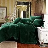 Michorinee Winter Plüsch Bettwäsche Set 200x200 Cashmere Touch Flauschig & Warme Coral Fleece Uni Bettbezug mit Reißverschluss - Dunkelgrün | 200 x 200 cm + 2 x 80 x 80 cm