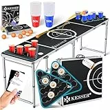 KESSER® Bier Pong Tisch Set mit Kartenspiel Trinkspiel - inkl. 100 Becher (50 Rot & 50 Blau), 6 Bälle + Regelwerk Partyspiele Table Höhenverstellbar KlappbarerClassic + Kartenspiel