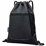 LIVACASA Turnbeutel Wasserdicht Sportbeutel Hipster mit Reißverschluß Innentasche Außentasche Gym Bag Hipster Verstellbar Tunnelzug Rucksack Beutel Damen Herren Schwarz