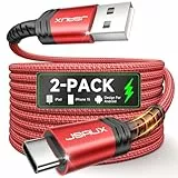 JSAUX USB C Kabel 3.1A [2 Stück 2M], Ladekabel USB C Nylon Geflochten Schnellladekabel Kompatibel mit Samsung Galaxy S25 S24 S23 Ultra S22 S21 S20, iPhone 16 15 Pro Max, CarPlay, PS5 Controller-Rot
