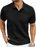 JMIERR Herren Poloshirt Strick Schwarz Casual Textured Polohemd Sommer Kurzarmshirt Atmungsaktiv Golf Shirt Männer Urlaub Strand T-Shirt L