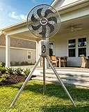 YOKEKON Standventilator für Terrasse, 30,5 cm, wiederaufladbar, kabellos, Standventilator, 12000 mAh, batteriebetrieben, oszillierender Ventilator mit Fernbedienung, Licht, leise, 8 Geschwindigkeiten