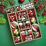 SHareconn 75PCS Weihnachtsbaum Kugeln Set, Motiv Elfenstiefel, bruchsichere dekorative Plastikkugeln zum Aufhängen, Großpackung für Weihnachtsbaumschmuck/Feiertage/Partys, Rot Grün & Weiß