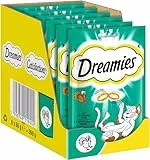 DREAMIES Katzensnacks - 6x60g - mit Pute - Traumhaft knusprige Katzen Leckerlies mit zarter Füllung
