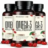 BRAINEFFECT Omega 3 Kapseln aus 100% Krillöl [3x 60 Kapseln] | Höchster Omega 3/EPA/DHA Pro Kapsel | Vanillegeschmack | Nachhaltige Fischerei