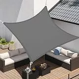 SONGMICS Sonnensegel 3 x 3 m, wasserfest mit Einer Wassersäule von 665 mm, Sonnenschutz aus reißfestem Polyester, UV-Schutz 93%, Terrasse, Garten, Balkon, quadratisch, 2 m Seile, rauchgrau GSH33GYV1