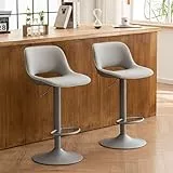 YOUNIKE Barhocker 2er Set, Barstühle Bar Stool Höhenverstellbar Drehstuhl, Küchenstühle Tresenstuhl mit Hohler Rückenlehne, Hohe Barhocker für Bartheke Küche, Alles Grau
