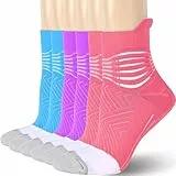 IRAMY Kompressionsstrümpfe Damen Herren Knöchelstütze Laufsocken Kompressionssocken Coolmax Wicklung Kompressionss Sneaker Sportsocken Gepolsterte Plantar Fasciitis Socken Rosa Lila Hellblau Medium