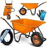 MASKO® Schubkarre Bauschubkarre Gartenschubkarre 100 Liter 250kg Luftreifen mit Stahlfelge + Ersatzschlauch Schubkarrenschlauch, verzinkt Stahlrahmen Garten Karre Schiebkarre Transportkarre Handschuhe