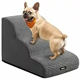 Feandrea Hundetreppe, 3 Stufen, Cord mit Querstreifen, Haustiertreppe, für Bett, Sofa, wasserdicht, rutschfest, geringe Neigung, Abnehmbarer waschbarer Bezug, Griff, schiefergrau PPS003GN01