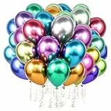 Ovanda 50 Stück 12 Zoll Bunt Metallic Luftballons, Bunt Latex Ballons,Helium Ballons,für Geburtstag Hochzeit Verlobung Jubiläum Baby Shower Festival Picknick Abschluss Weihnachten Oder Jede Party Deko