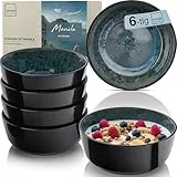 SÄNGER Manila | Steingut Müslischalen Bowl Schüssel 6 teilig, Schüssel Set 6 Personen, Schale spülmaschinen- mikrowellen- kratzfest, Schüsseln blau mit schwarzem Rand 550 ml | VALUE COLLECTION