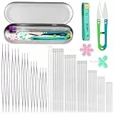 Doxiru 86-teiliges Perlennadel-Set, 18-teilige Nadeln mit großem Öhr, 60-teilige lange gerade Nadeln, Scheren-Fingerhut-Perlennadel-Set zur Schmuckherstellung
