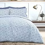Sleepdown Ditsy Flowers Bettwäsche-Set mit Bändern, Rückseite, weich, pflegeleicht, 135 x 200 cm, Blau/Weiß