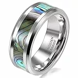 JewelryWe Schmuck 6mm Breite Damen-Ring Wolframcarbid Ring mit Seeohr Inlay Engagement Hochzeit Band Größe 56
