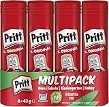 Pritt Klebestift, sicherer und kinderfreundlicher Kleber für Kunst und Bastelarbeiten, starker Klebstoff für Schule & Bürobedarf, 4x43g Pritt Stift