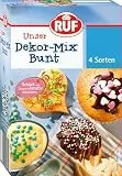 RUF Dekor-Mix Bunt, 4 Sorten bunter Back-Dekor mit Streuseln, Zucker-Perlen, bunten Crispies & Zucker-Herzen, zum Verzieren und Dekorieren