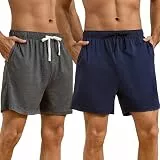 U2SKIIN Herren Pyjamashorts, 2er-Pack Weiche,Kühlende & Atmungsaktive Schlafshorts,Bequeme schlafanzughosen mit Tasche (Dunkelgrau Mel. + Marineblau,M)