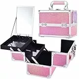Kosmetikkoffer Schminkkoffer Leer Make up Koffer mit Spiegel Abschließbare Beauty Case Nagelkoffer Make up Organizer Koffer Multikoffer,Rosa