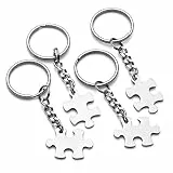Zysta Personalized Gravur- 4 Stück Edelstahl Paar BFF Schmuck Set Partner Schlüsselanhänger mit Puzzle Anhänger Silber (Ohne Gravur)