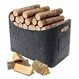 Filztasche Kaminholz, Milduall Extra Große Filzkorb mit Griff 63L Holzkorb 53x40x30cm Faltbar und Verdickte Brennholzkorb Multifuktionale Aufbewahrungskorb für Einkaufen Spielzeug Zeitungen Kleidung