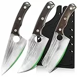 FULLHI 6PCS Metzgermesser Set mit Scheide Hand geschmiedet Kochmesser Ausbeinmesser, High Carbon Steel Fleisch schneiden Messer für Küche Camping BBQ