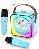 Karaoke Maschine Kinder mit 2 Karaoke Mikrofon Kinder, tragbare Karaoke-Maschine mit LED-Licht und Sprachveränderungseffekten, Geschenke für Alter 5-12 Kinder, Jungen, Mädchen