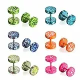 Aroncent Ohrringe Creolen Tunnel Ohrstecker: 6 Paare Herren Damen Fake Plug Ohrstecker Set Holz Hantel Ohr Piercing Türkis Ohr Schmuck Edelstahl klassische Runde Design Unisex