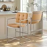 COLAMY Modernes Essstuhl-Set 2er, Knopfgepolsterter PU-Leder-Esszimmerstuhl mit Metallbeinen für Zuhause/Wohnzimmer/Büro/Esszimmer, Braun