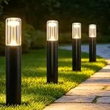 Glitzerlife LED Wegeleuchte Außen Gartenleuchte - 4ER Pollerleuchte Glas IP65 Wetterfest 40cm Wegelampe Schwarz 10W 3000K Wegbeleuchtung Außenleuchte für Garten Rasen Hof Weg Terrasse Balkon Deko