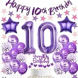 Ohaoduo Luftballon 10. Geburtstag Dekoration mädchen Lila Tortendeko 10 Geburtstag mädchen Lila Party Deko