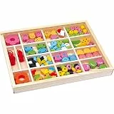 small foot 2463 Fädelbox „Julia“ aus Holz, Fädelspiel mit bunten Holzperlen, Schmuck, Armbänder, ab 3 Jahren
