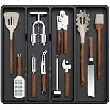 Lifewit Besteckkasten für Schubladen, Küchenutensilienhalter erweiterbar auf 43,9 cm, Schubladen Organizer Küche Tiefe 40 cm, Kunststoff Utensilienständer für Spatel/Messer/Löffel/Utensilien, Schwarz