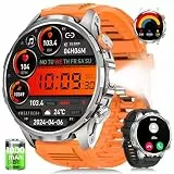 Smartwatch Herren mit 1000mAh Akku/LED Taschenlampen/1.91' AMOLED, 5ATM Wasserdicht Militär Smart Watch mit Telefonfunktion, 113 Sportmodi Sportuhr/Herzfrequenz/Schlafmonitor/SpO2/iOS Android Silber