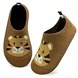 Kyopp Hausschuhe Kinder Junge Mädchen Pantoffeln Rutschfest Barfussschuhe Kindergarten Slippers für Atmungsaktive Weich Lauflernschuhe Kleinkinder Schuhe(Tiger-Curry 24/25EU)
