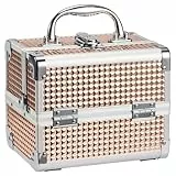 Joligrace Kosmetikkoffer Schminkkoffer, Kosmetik Make up Organizer Koffer Mit Schlüssel und Spiegel Verschließbar Multikoffer, Makeup Koffer Rosa Gold