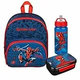 Undercover Kindergartenrucksack Spider-Man Jungen mit Brotzeitdose Trinkflasche - Personalisiert mit Name - Set Kinderrucksack mit Brotdose Trinkbecher