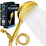 SparkPod Handbrause mit Schlauch, Hochdruck, 15,2 cm, Regenduschkopf, extra lang, 1,8 m, Schlauch und verstellbare Halterung, luxuriöse Duschköpfe - 1 Minute Installation (ägyptisches Gold)