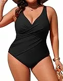 Hanna Nikole Badeanzug Schwarz Damen Große Größen Bauchweg Bademode Einteiler Shape Badeanzüge Push Up Badebekleidung Crossover Monokinis Verstellbarer Schwimmanzug Komfortabel Elegant Strandmode