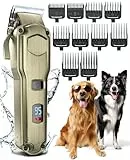oneisall Leise Hundeschermaschine dichtes fell, IPX7 Wasserdichtes Schermaschine Hund Katze, Profi Hundetrimmer für Dickes, Langes und Lockiges Tierhaare (Gold)