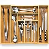 budu Besteckkasten #43 (Tiefe 43cm) aus Bambus - Schubladen Ordnungssystem für die Küche - Besteckkasten für Schubladen aus Bambus - Ausziehbar - Kitchen drawer organizer - Kitchen organizer