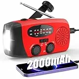 Greadio Notfallradio, AM FM SolarRadio, Kurbelradiomit Tragbarer 2000mAh-Powerbank, Mit LED Taschenlampe SOS Alarm, Leselicht Für Notfälle im Haushalt und Überleben im Freien (Rot)