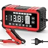 20A Autobatterie Ladegerät, 12V/24V Smart vollautomatische KFZ Batterieladegerät, Temperaturkompensation Batterie ladegerät mit LCD-Display für Auto, LKW, Motorrad, Boot, Rasenmäher