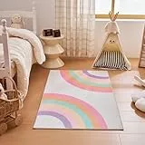 Sonive Rosa Regenbogen Teppich Kinderteppich für Junge Mädchen rutschfeste Krabbelmatte für Wohnzimmer, Schlafzimmer, Kinderzimmer 80x150cm